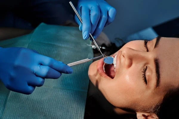 a woman receiving dental care